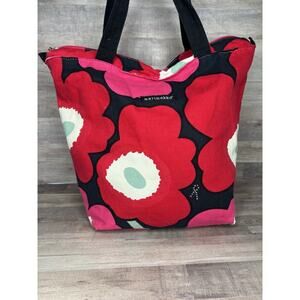 Marimekko red pink poppy floral canvas bag Breast Cancer Awareness Tote